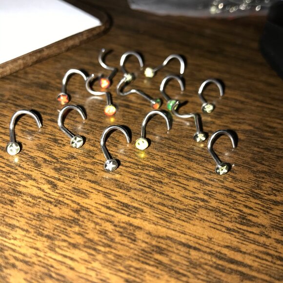 Black and White Biohazard 18 Gauge C-shaped Nose Ring - Picture 2 of 4